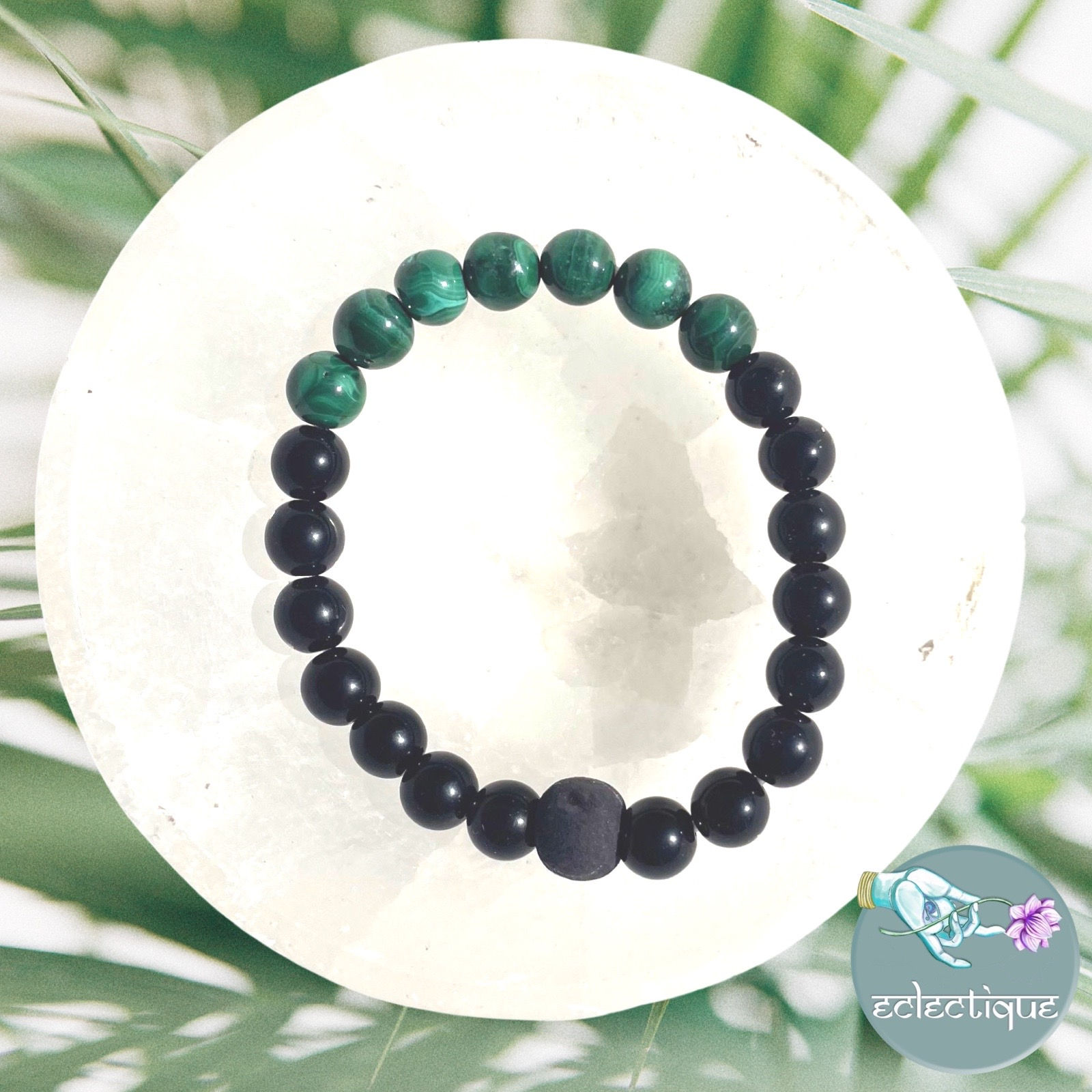 Malachite & Black Agate Crystal Bracelet