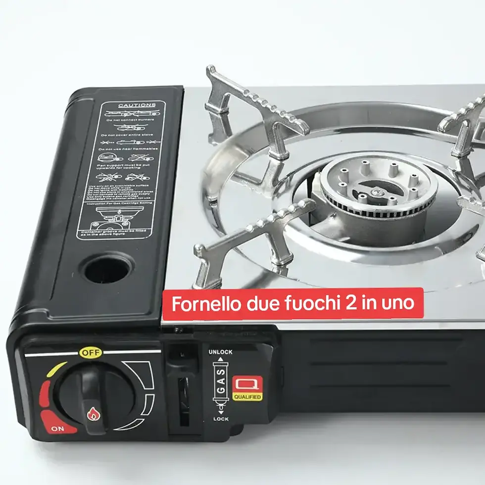 Miniatura: Fornello a Gas butano e/o Gpl da Campeggio Picnic a 2 Fuochi piano in acciaio