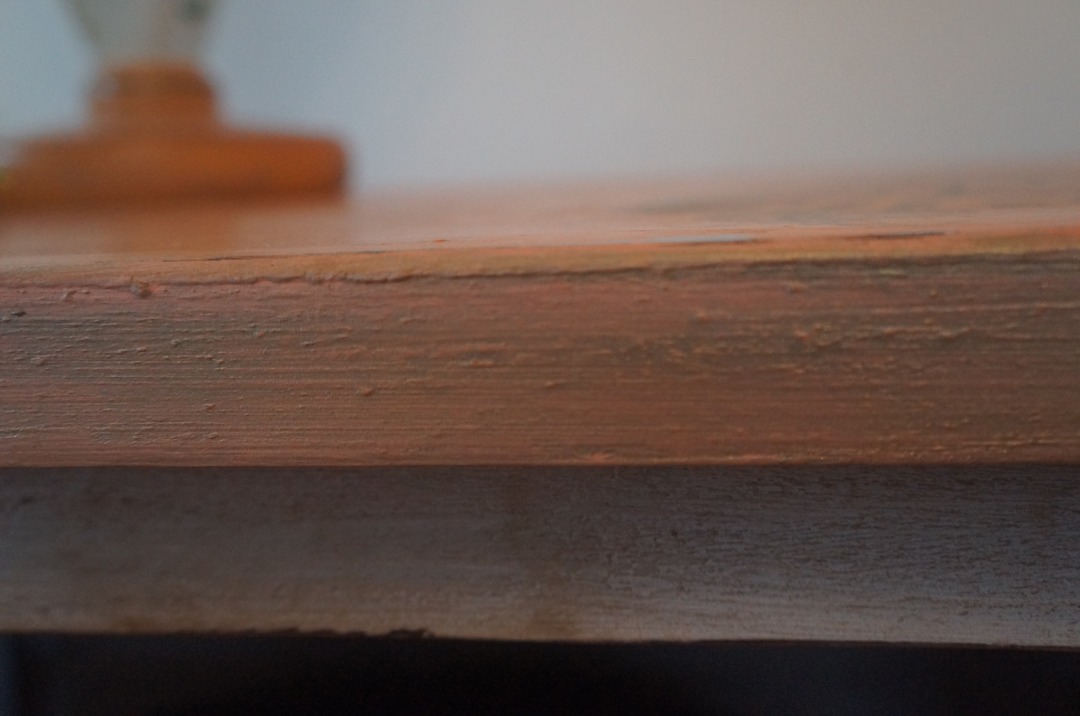 Distressed surface.