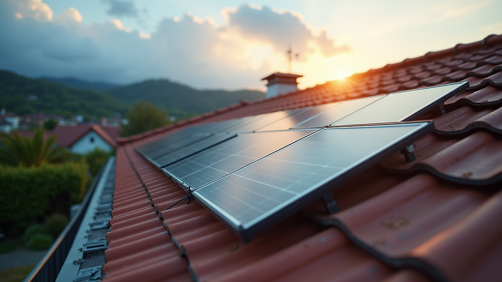 High angle view of solar panels installed on a residential roof