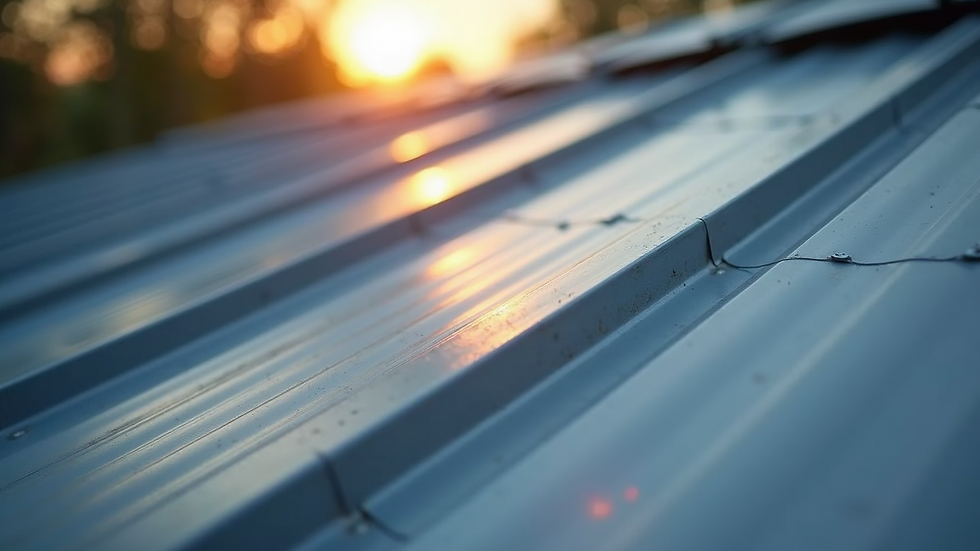 Close-up view of metal roofing panels installed on a modern home