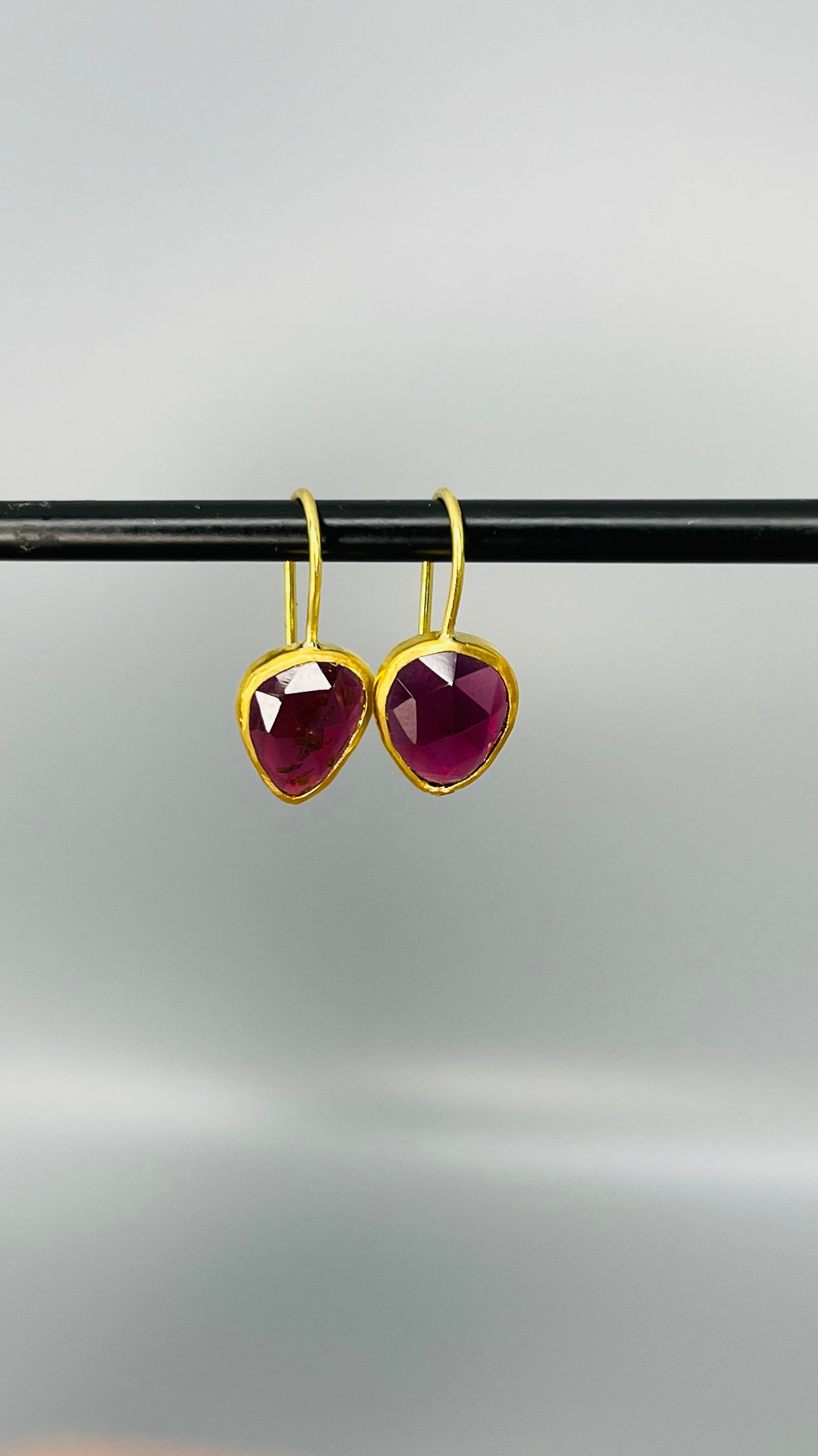 Amorphous shape Rhodolite Garnet earrings
