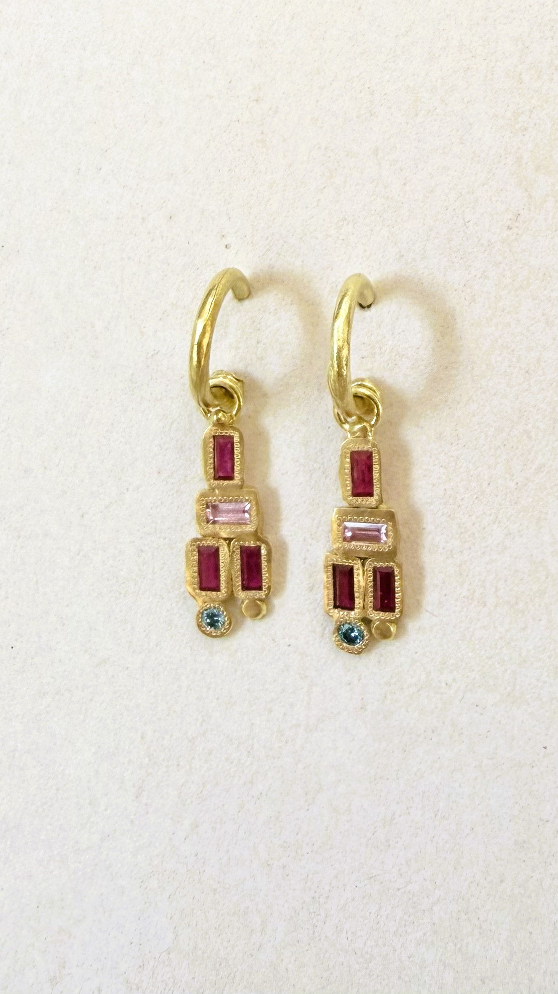 Klimt earrings with Rubies ,Sapphire and Blue diamond