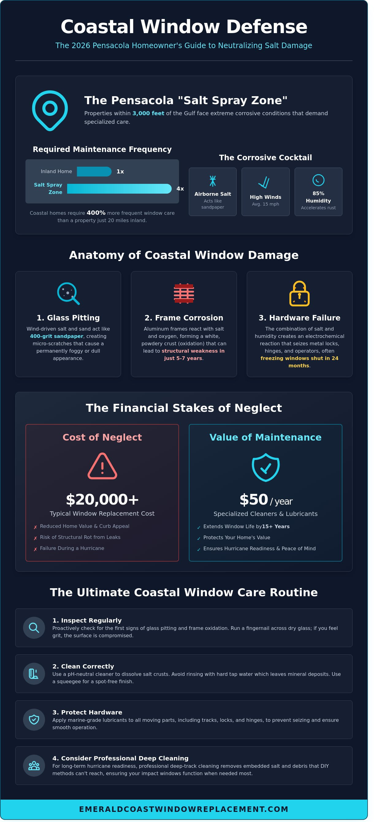 Coastal window maintenance infographic - visual guide