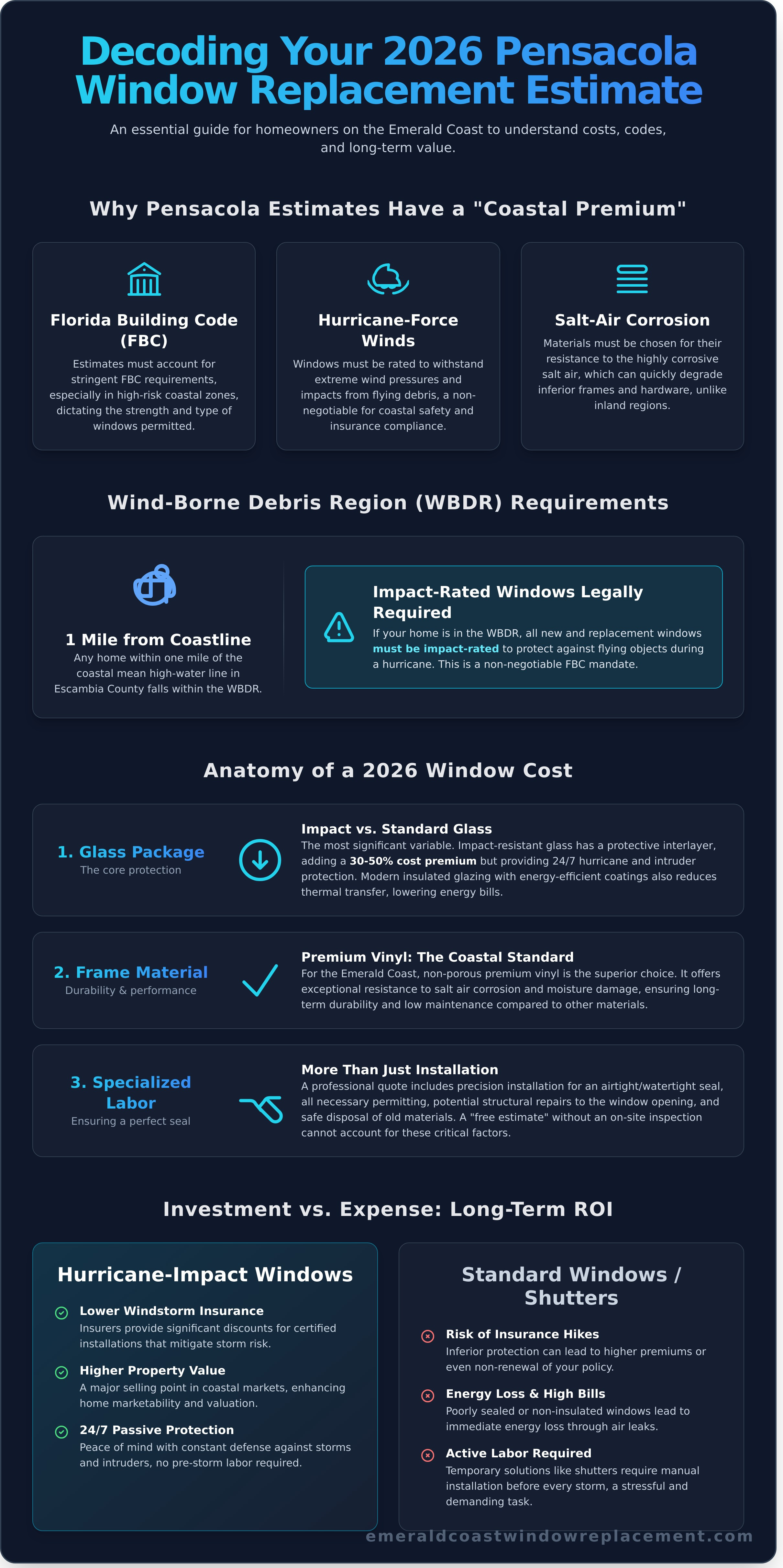 Get window replacement estimate Pensacola infographic - visual guide
