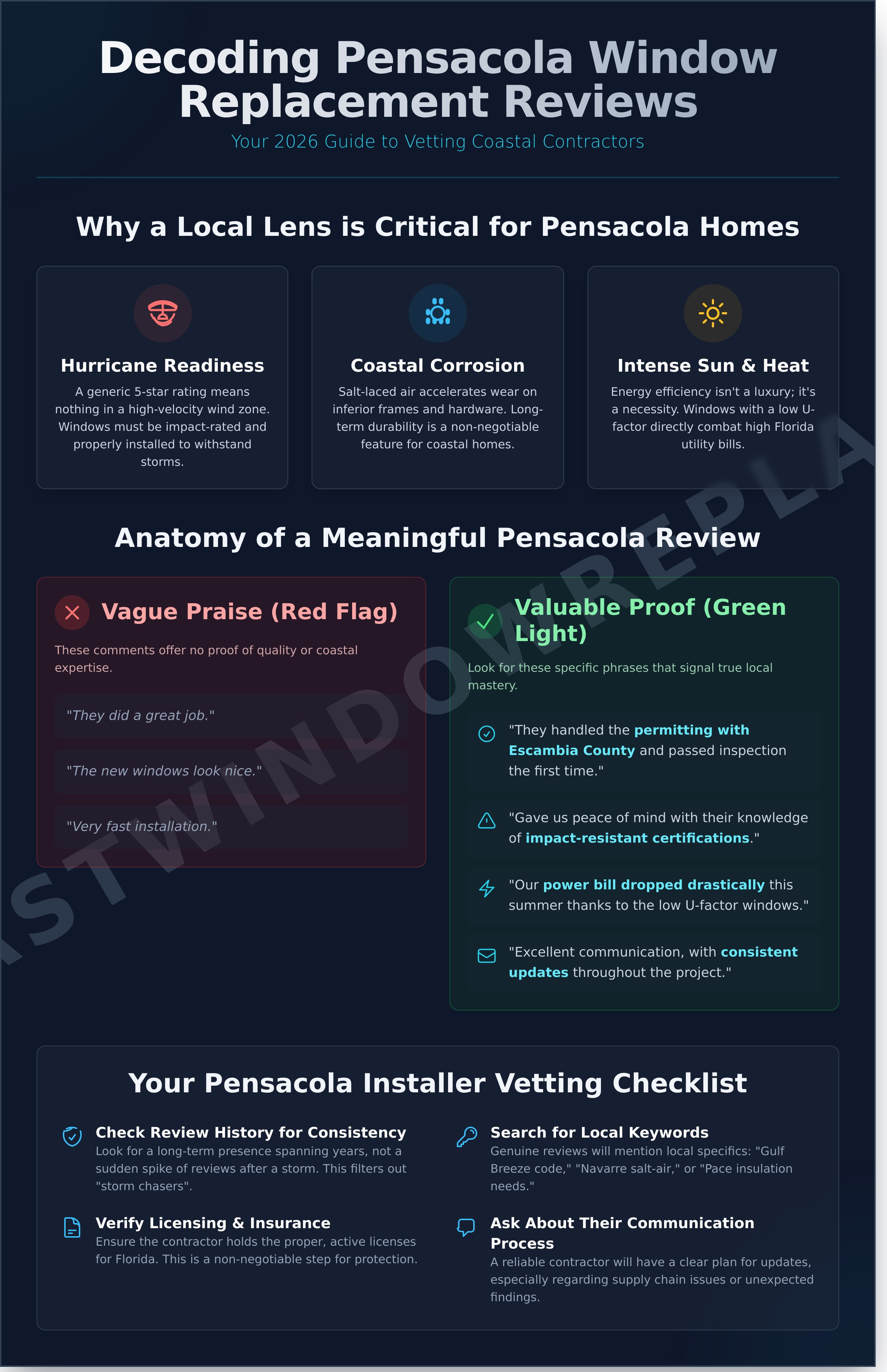 Pensacola window replacement reviews infographic - visual guide