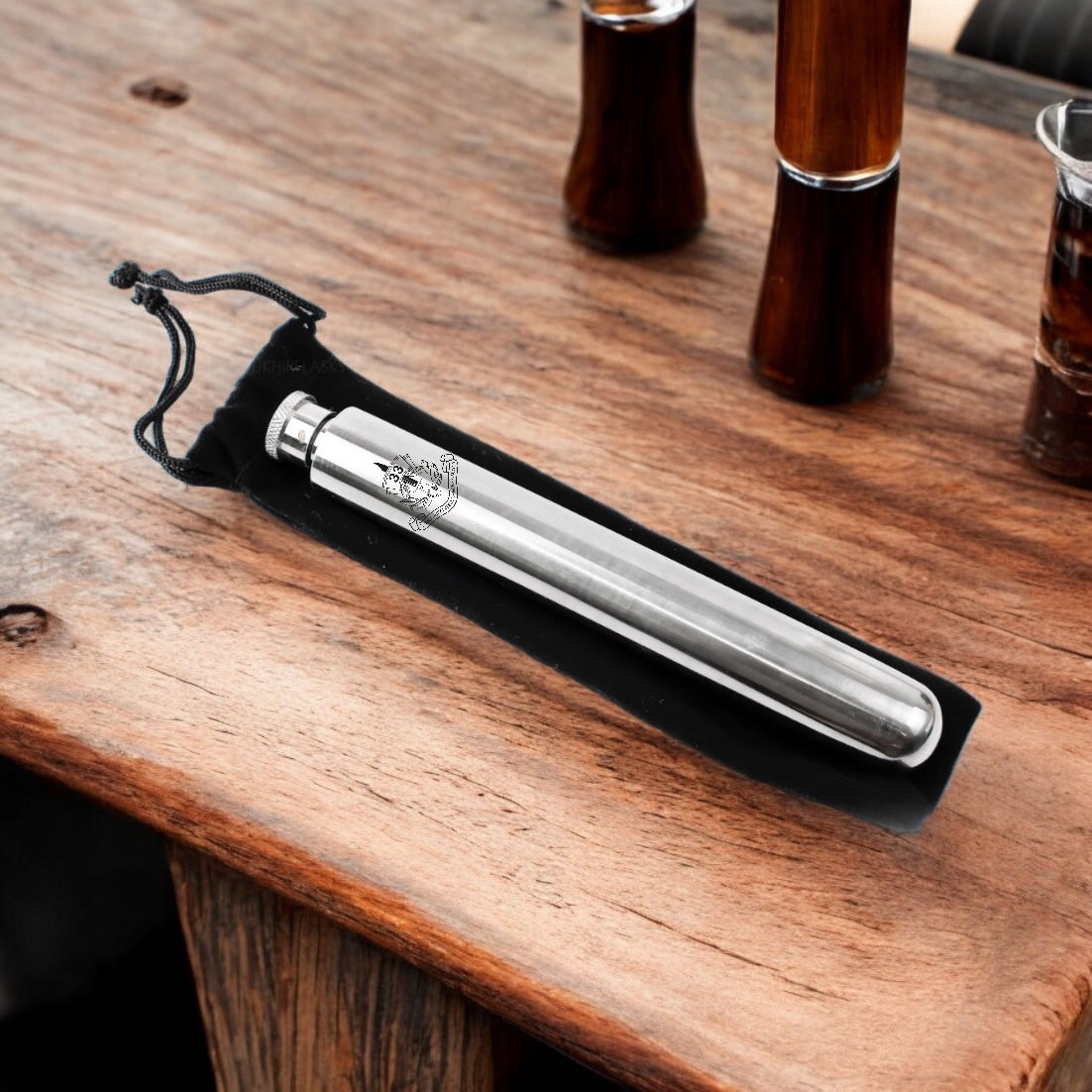 3MI - Personalised Cigar-Shaped Stainless Steel Hip Flask - 50ml