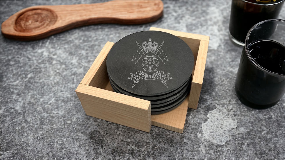 Thumbnail: QOY - 6 Slate Coasters and Wooden Holder