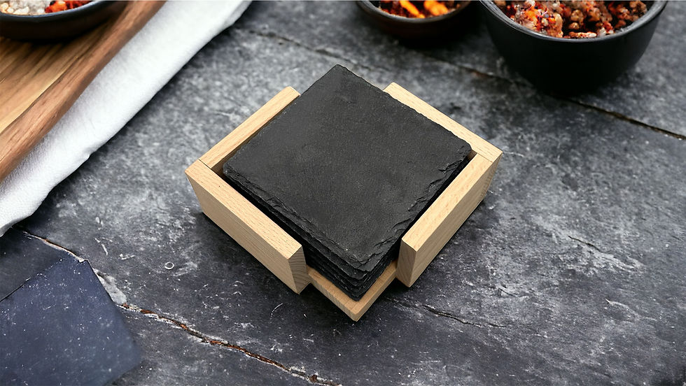 Thumbnail: 1MI- 6 Slate Coasters & Wooden Holder