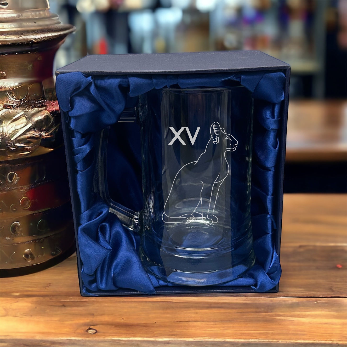 15SR - Personalised Thick & Heavy Glass Tankard with Silk-Lined