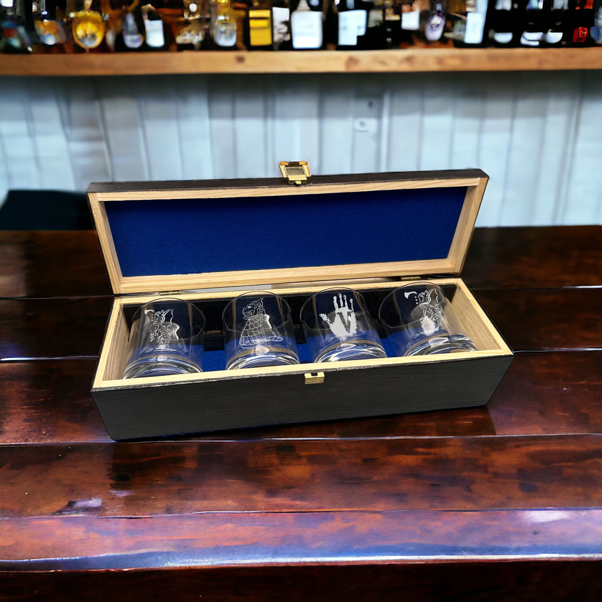 77 - Four Glass Whisky Set & Wooden Display Box