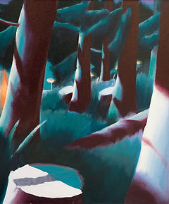 Midbight tree trunks, acrylic and oil on canvas, 75 x 65 cm, 2025