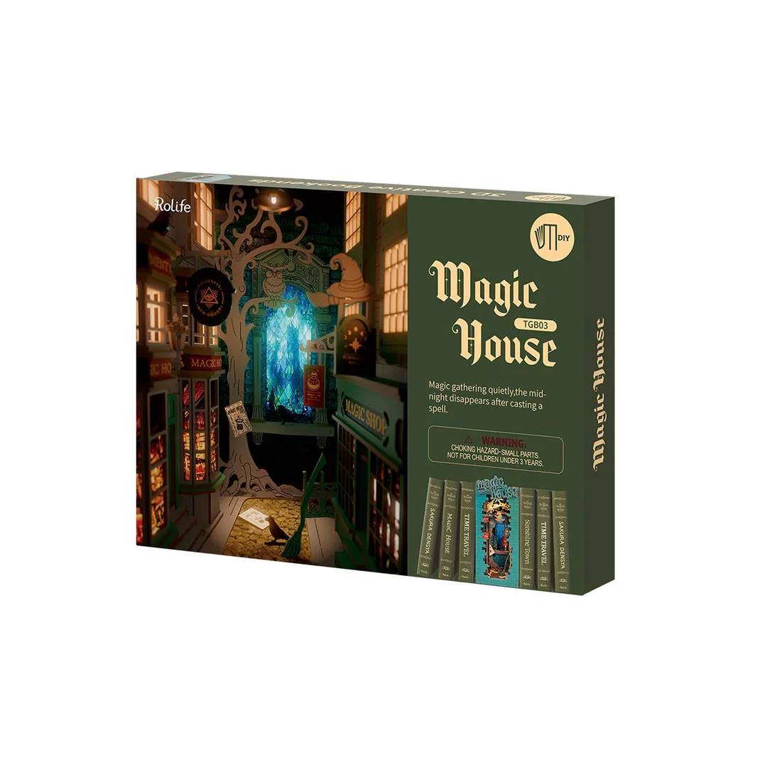 Puzzle 3D bois | Diorama cale-livres "Magic House" | polygoneorigami