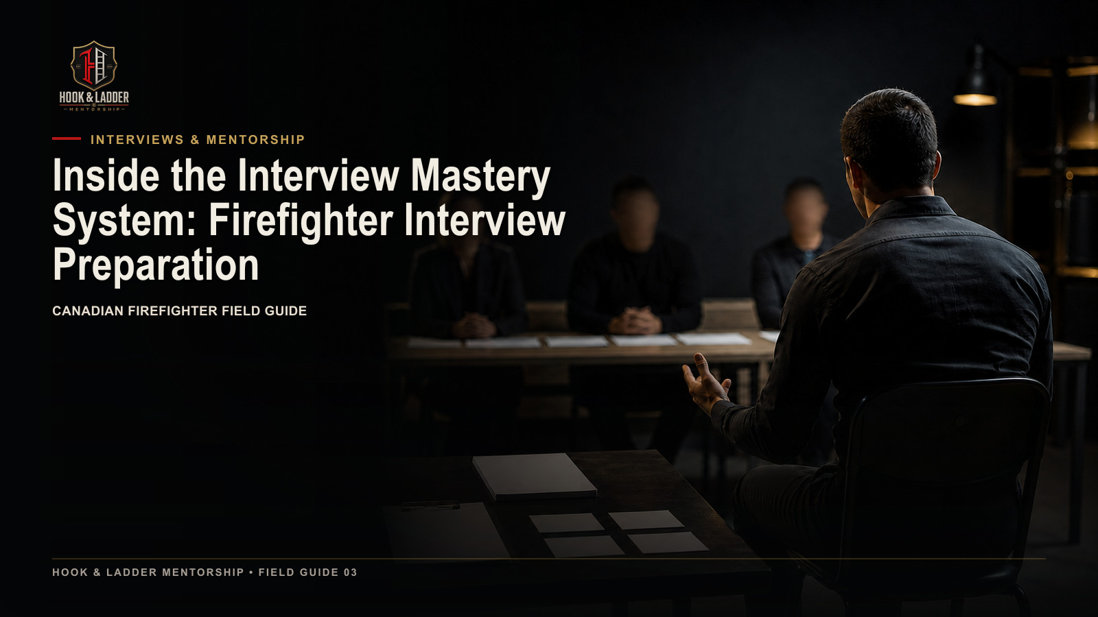 A firefighter candidate completing a structured practice interview with feedback notes.