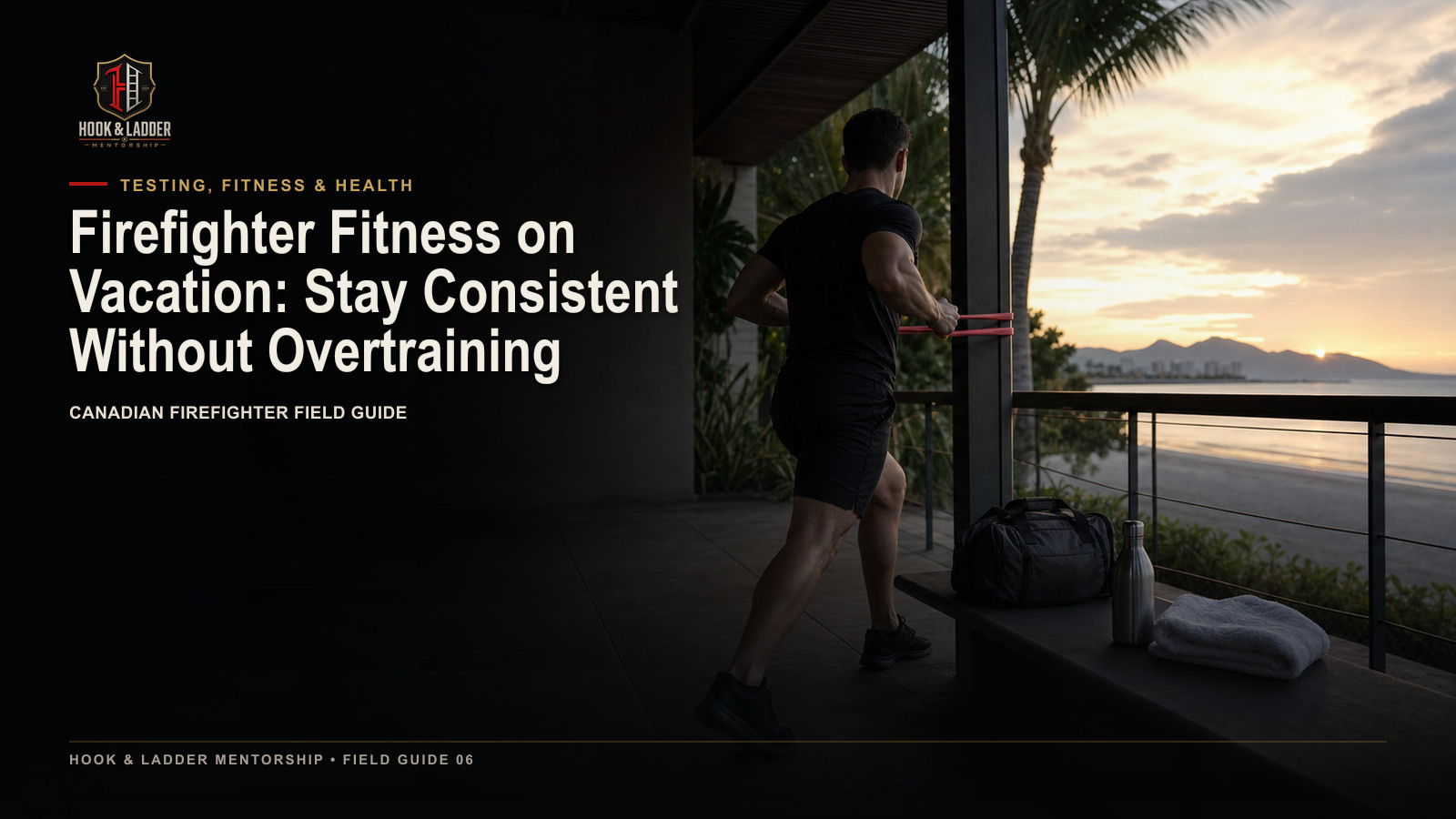 A firefighter candidate completing a compact strength and conditioning session while travelling.