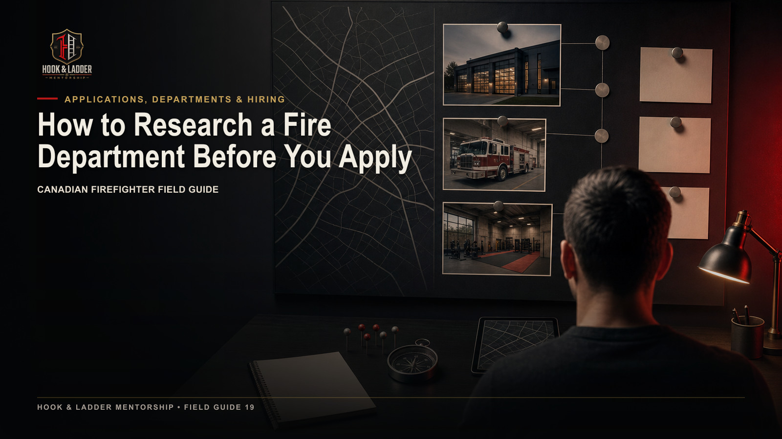 A firefighter candidate studying official department information, community risk, and application evidence.