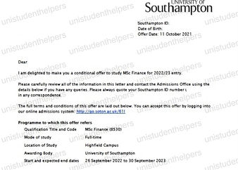 University offer letter