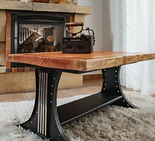 Handcrafted industrial Coffee Table with Metal Accents