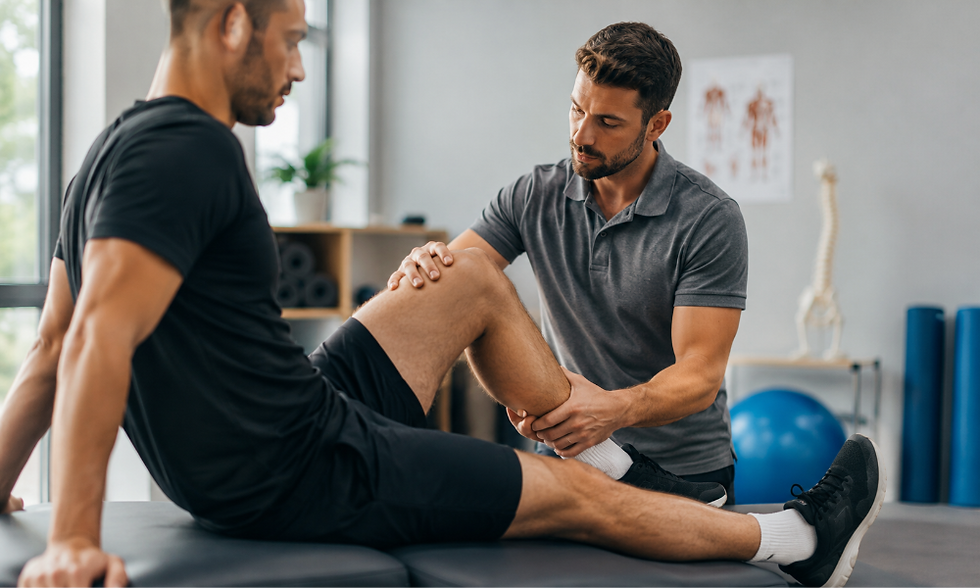 Physiotherapist assessing movement patterns to identify causes of repeated injuries and prevent re-injury.
