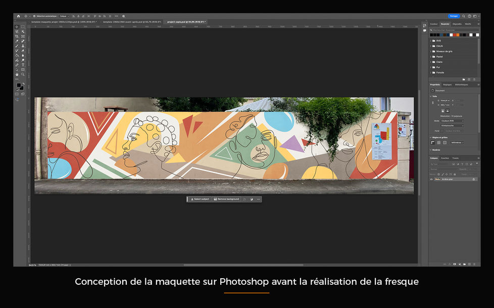 Maquette numérique réalisée sur Photoshop pour concevoir et valider un projet de fresque murale avant sa réalisation