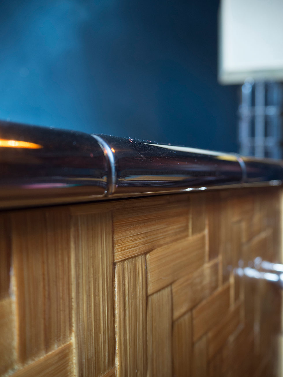 Thumbnail: mid century italian bamboo sideboard with faux bamboo chrome frame