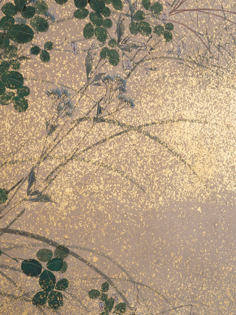 Thumbnail: two fold japanese rinpa screen in ink watercolour and gold late edo period