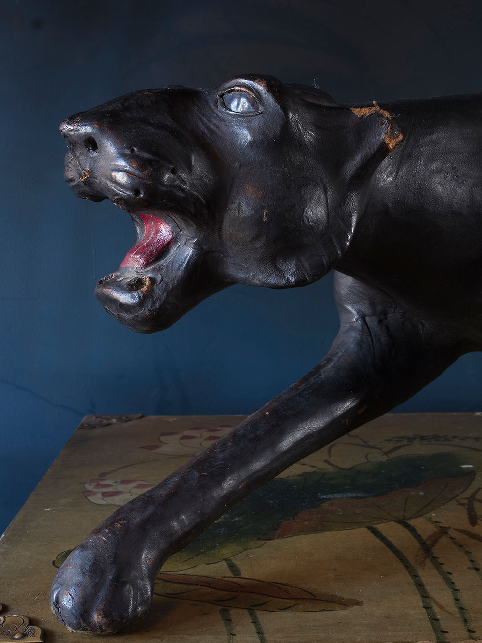 Thumbnail: large carved and leather panther in the style of Liberty of London and Abercrombie and fitch