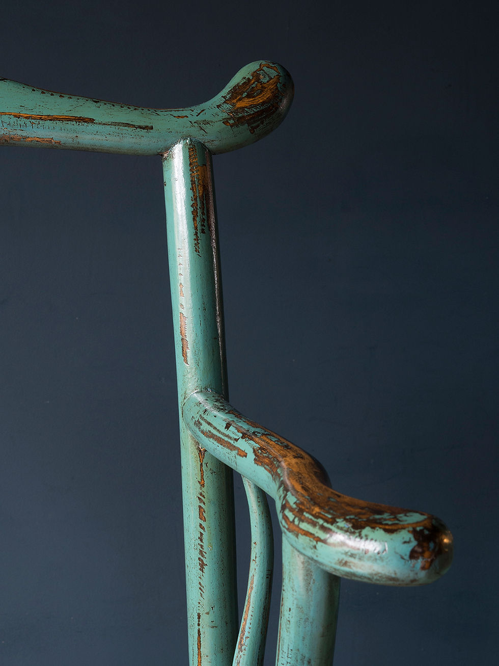 Thumbnail: pair of yoke back chinese chairs in original teal paint