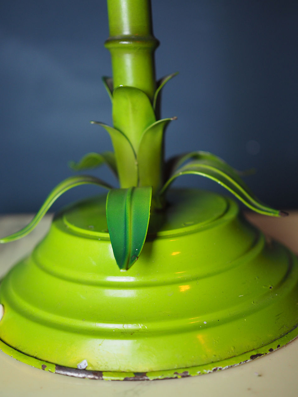 Thumbnail: green painted 1970s italian palm lamp with white opaline shade original paint