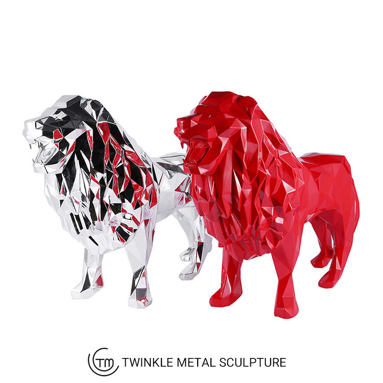 Thumbnail: Stainless Steel Sculpture Of Geometry Lion Outdoor Metal Garden Decoration