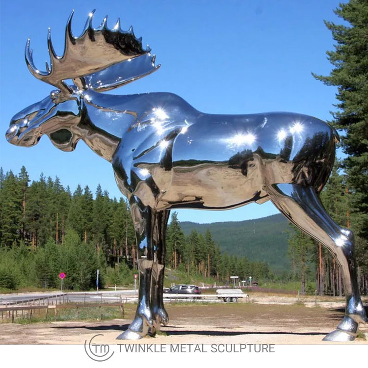 Thumbnail: Moose Sculpture Large Stainless Steel Mirror Polished Outdoor Garden Decoration