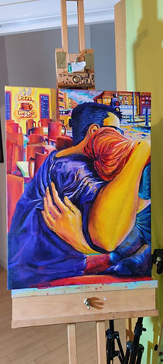 'Middle Aged Lovers'- Completed in 2020. Based on gesture drawing made in 2017 in the Red Cup Cafe in North Harrow England
