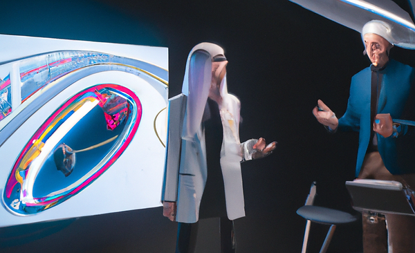 DALL·E 2023-05-27 13.03.01 - A blonde man and a blond woman giving a presentation about a