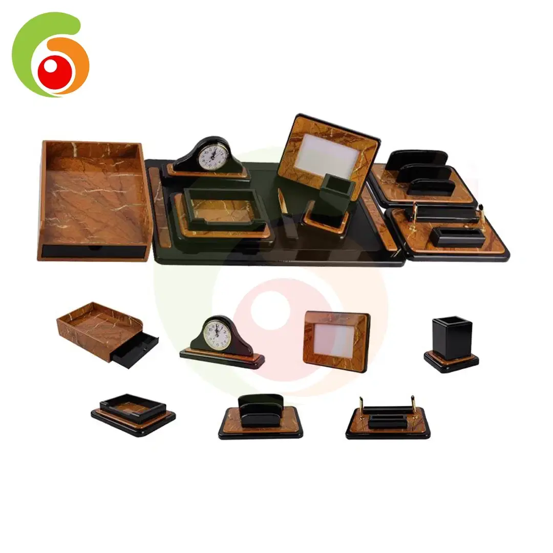 ENSEMBLE DE BUREAU MARRON 8PCS REF :