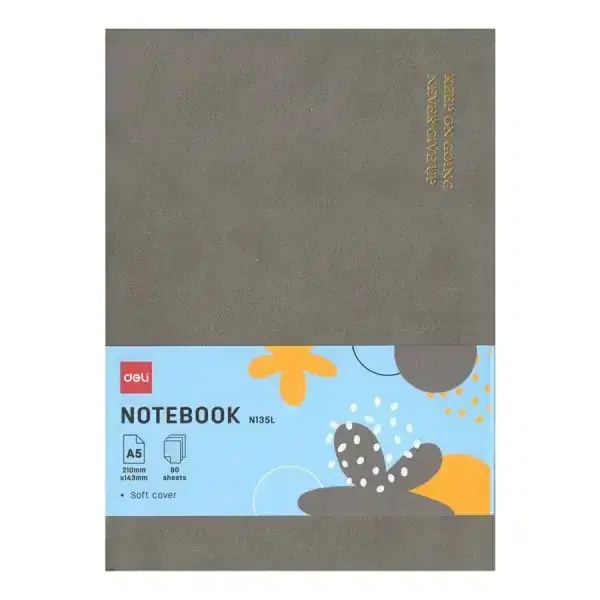 NOTEBOOK A5 GRAY LEATHER COVER 210*143MM 80F 70GR