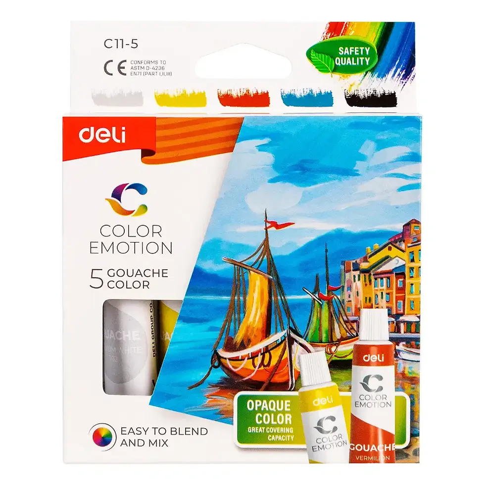 Miniature : GOUACHE ACRYLIQUE DE 5 COULEURS 12ML COLOR EMOTION DELI C11-5 - DELI