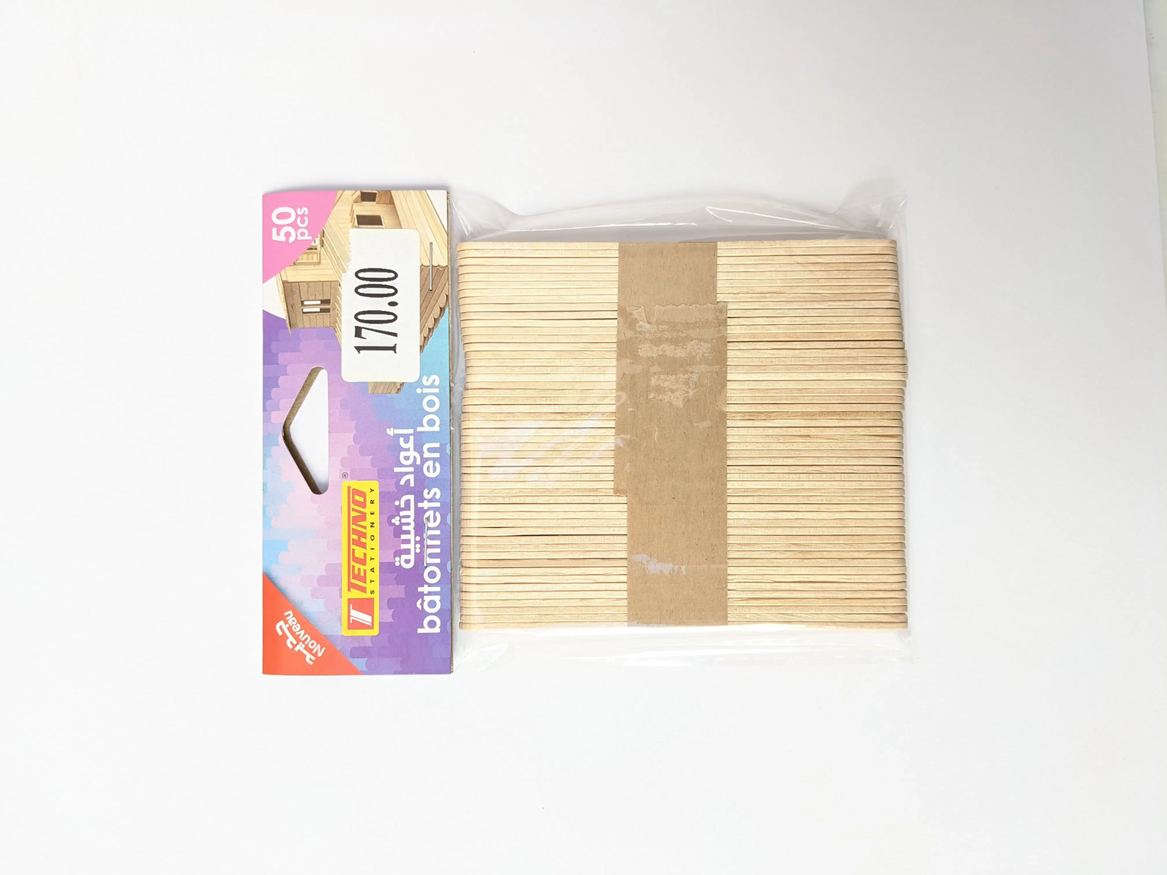 BATONNETS EN BOIS 10140*1.7 COUL PQT 50PCS TECHNO-5016