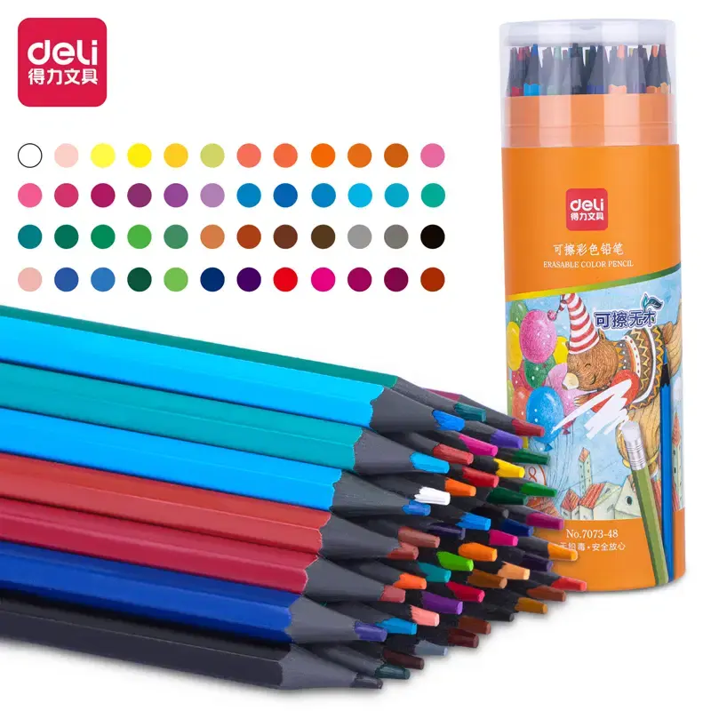 CRAYON COULEUR EFFACABLE DE 48 GM BOITE RONDE DELI 7073-48