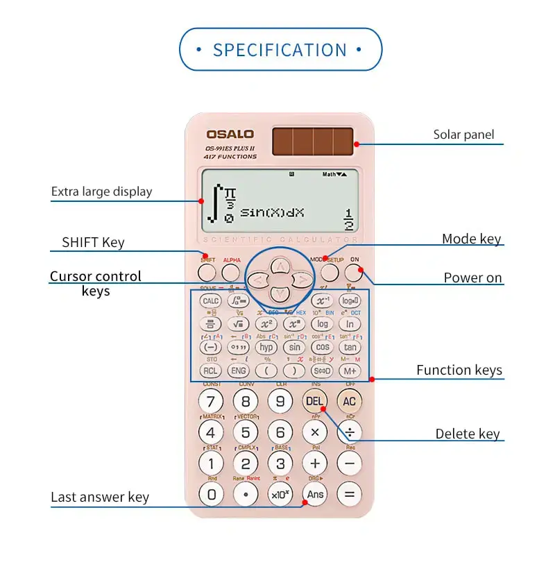 الصورة المصغرة: OSALO Calculatrice scientifique Série II - 417 Fonctions OS-991ES PLUS II PINK