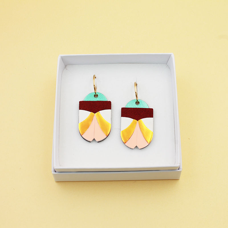 Boucles d'oreilles Scarabée Turquoise & Bordeaux
