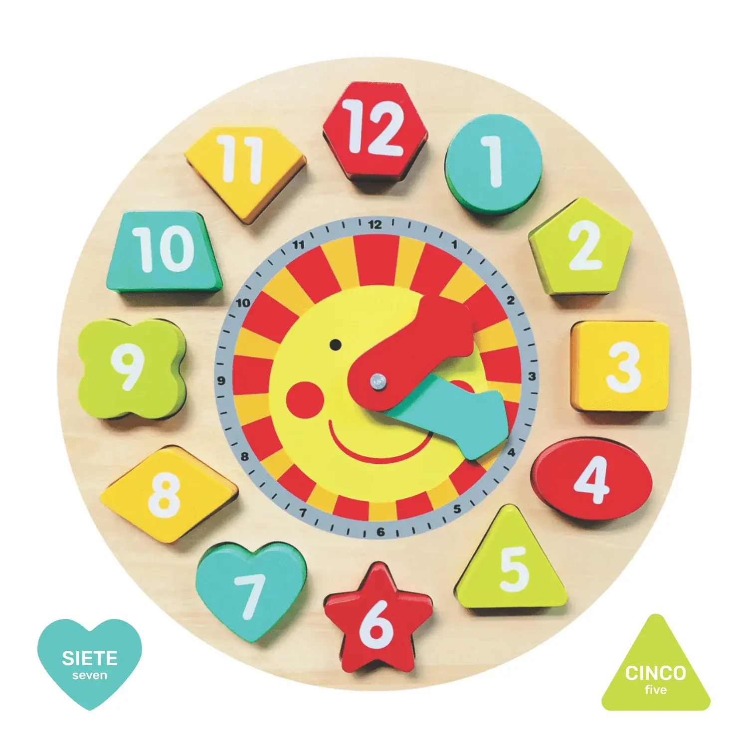 JUEGO ENCAJE ARTI ALTO RELIEVE RELOJ BILINGÜE X 12 PZAS MADERA