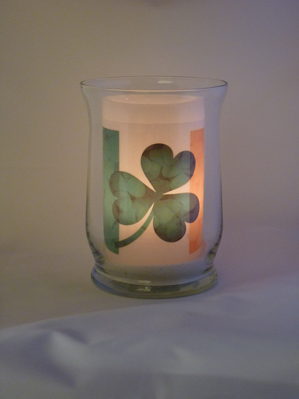 Thumbnail: Irish Flag Shamrock Luminary Hurricane Candle
