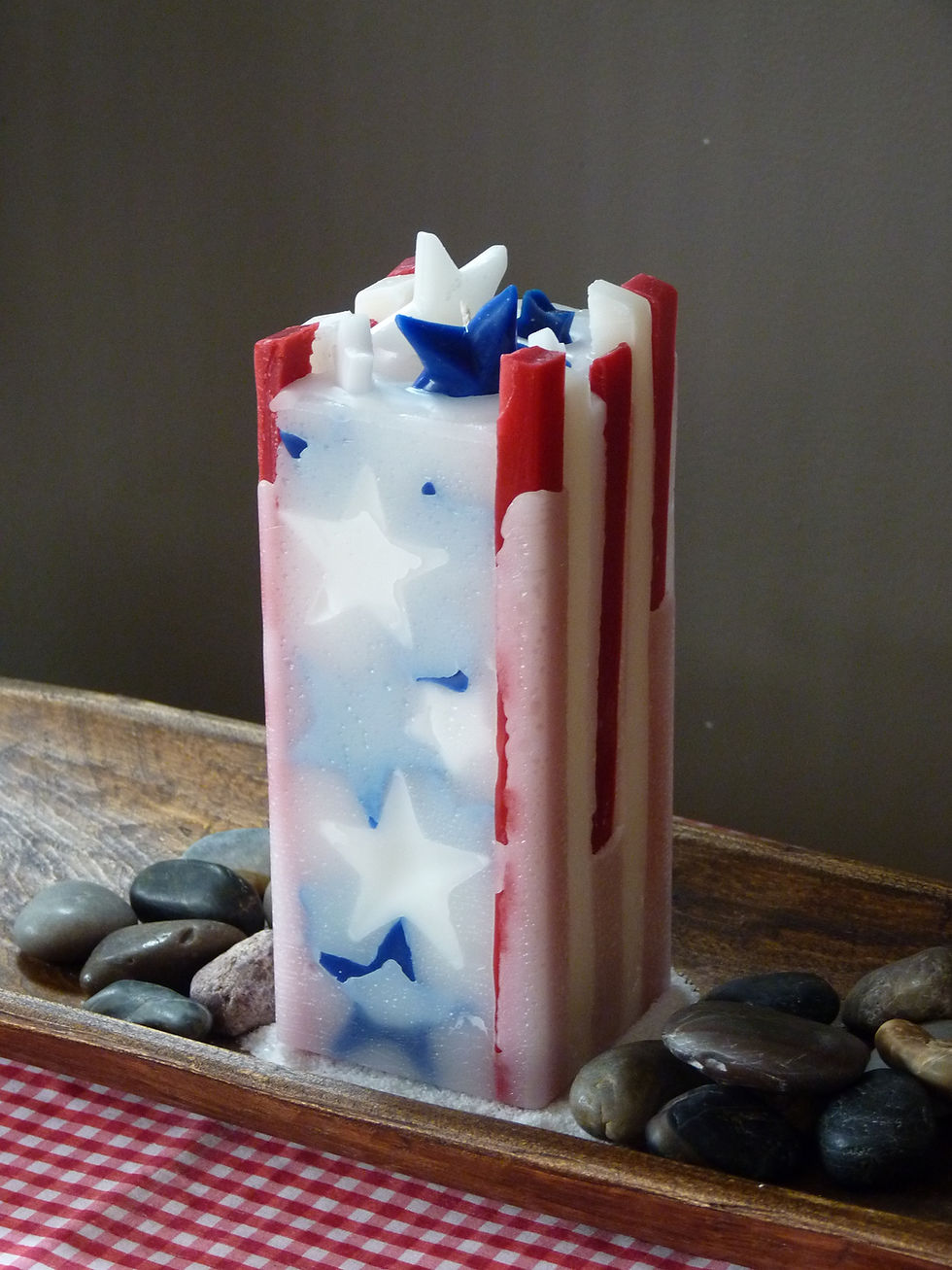 Thumbnail: Patriotic Stars and Stripes Red White & Blue Square Pillar Candle