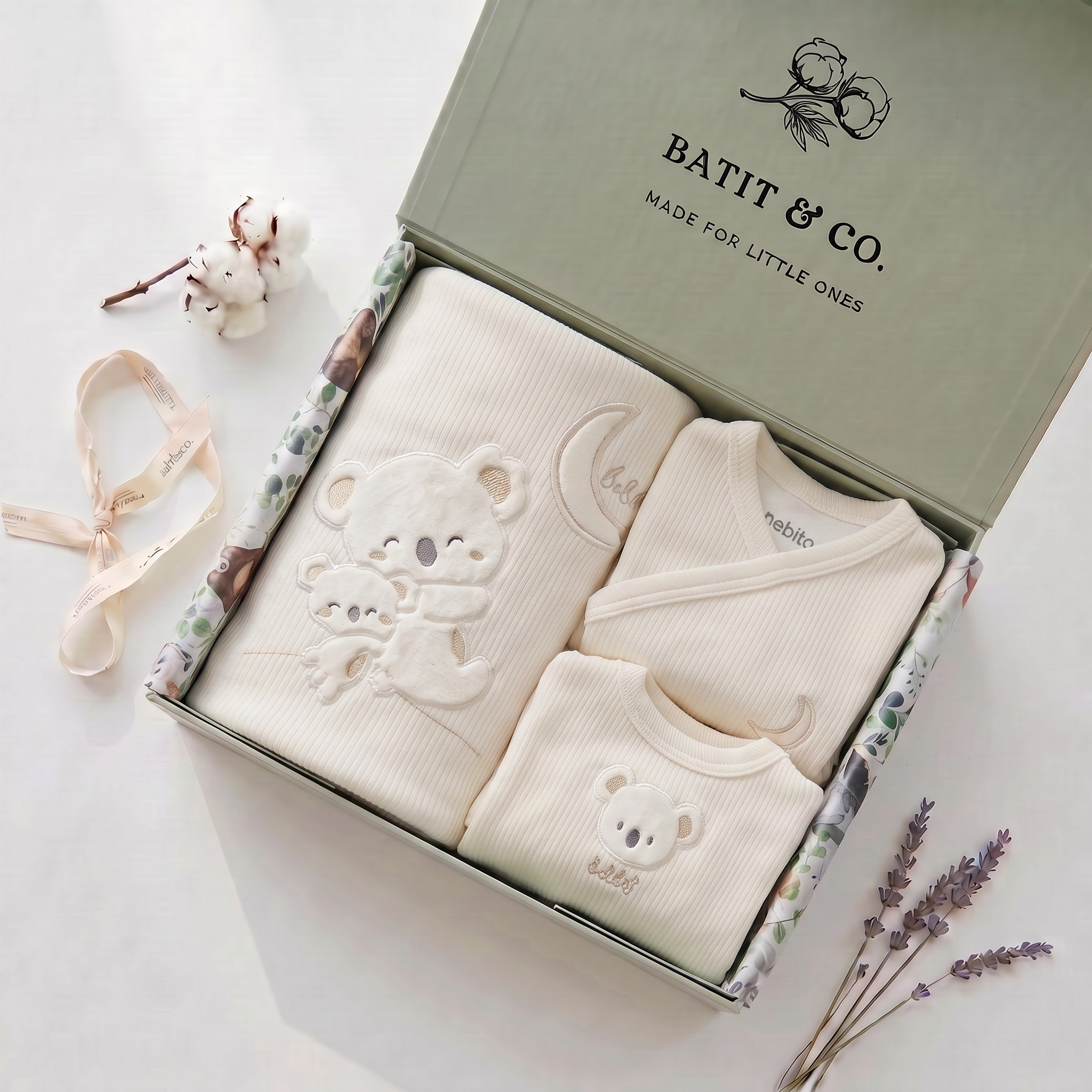 10-Piece Newborn Baby Gift Set - White Neutral Cotton Starter Bundle with Koala