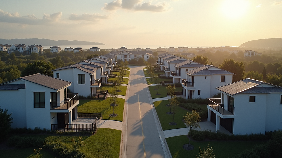 High angle view of luxury residential neighborhood with modern homes