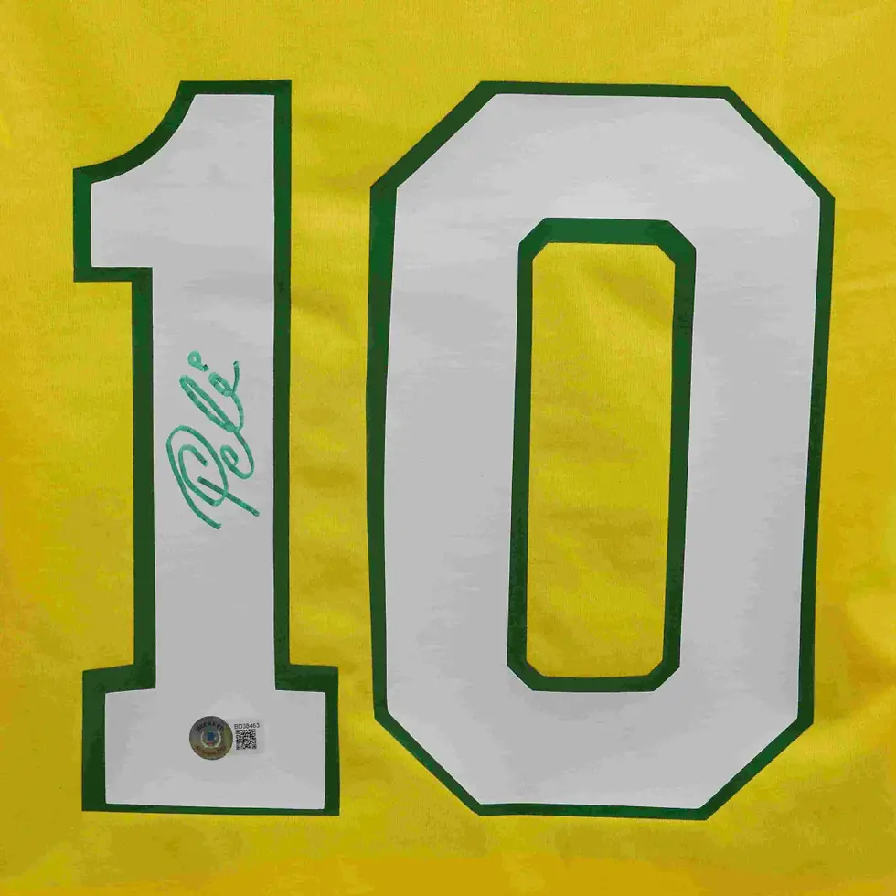 Thumbnail: Authentic Pele Signed Brazil Home Soccer Jersey #10 with  Beckett COA