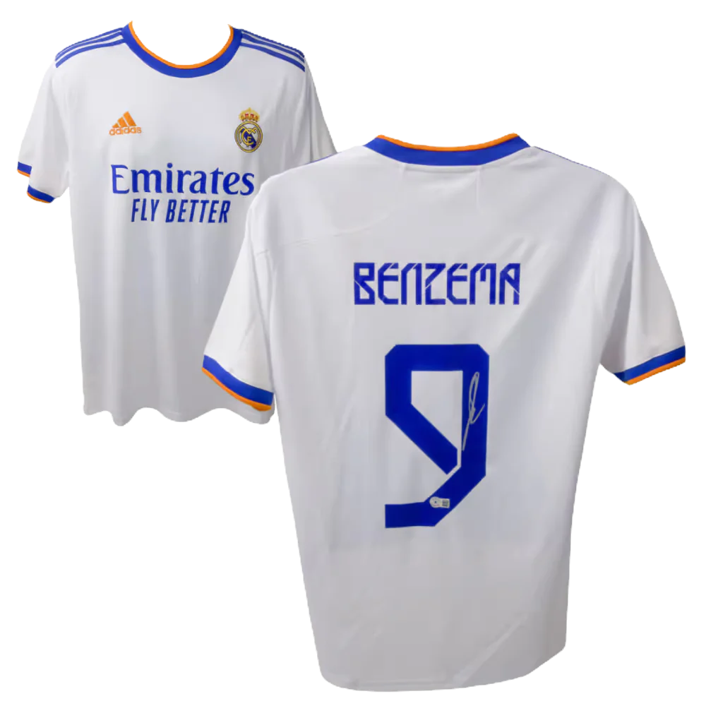 Authentic Karim Benzema Signed Madrid Home Soccer Jersey #9 with B