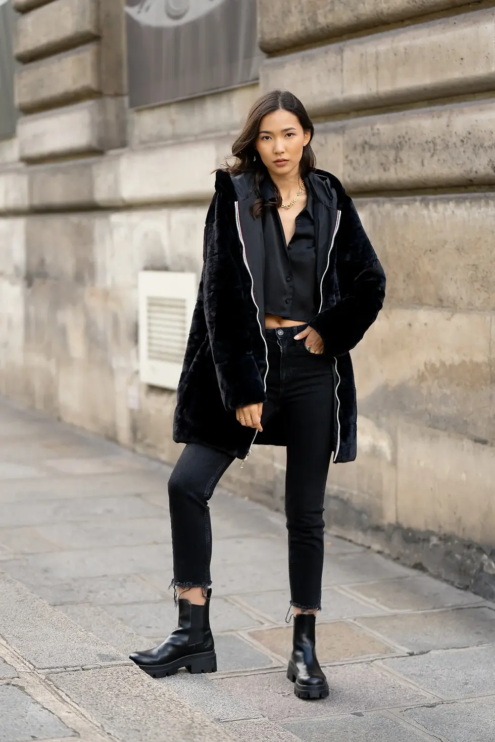 Miniature : LAUR JO -Parka imperméable fourre moumoutte long  réversible NOIR