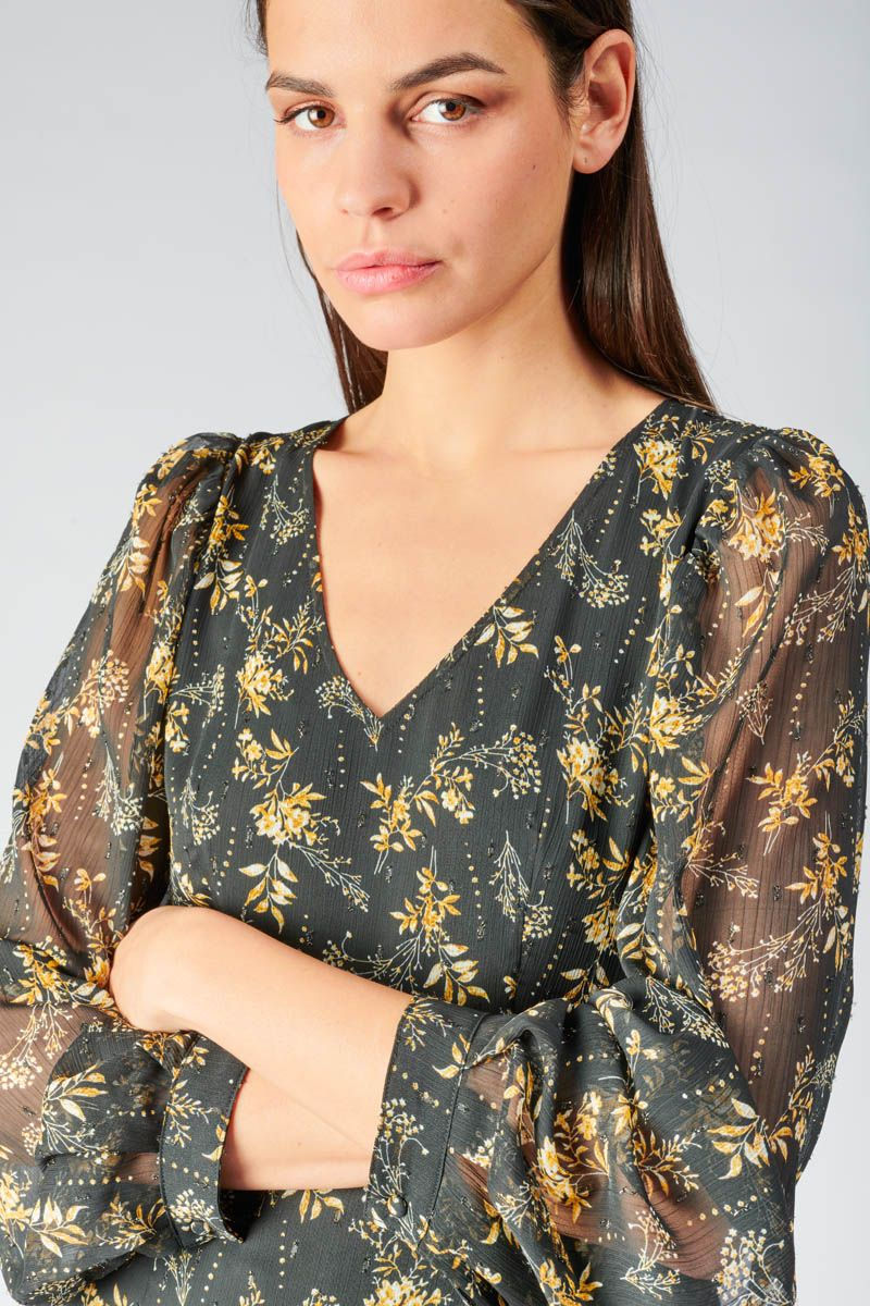 Miniature : Robe longue Chic noire à motif fleuri Le Temps des Cerises