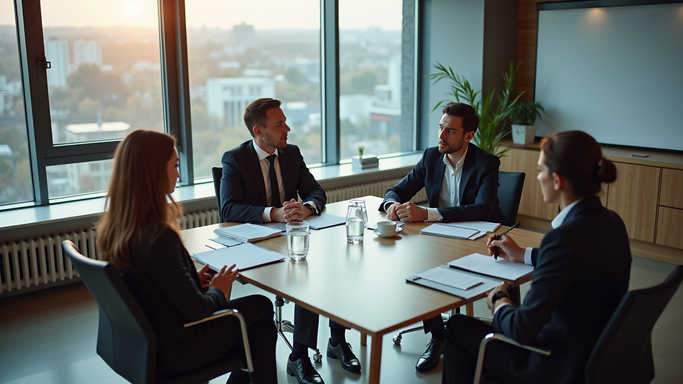 High angle view of a modern office consultant meeting